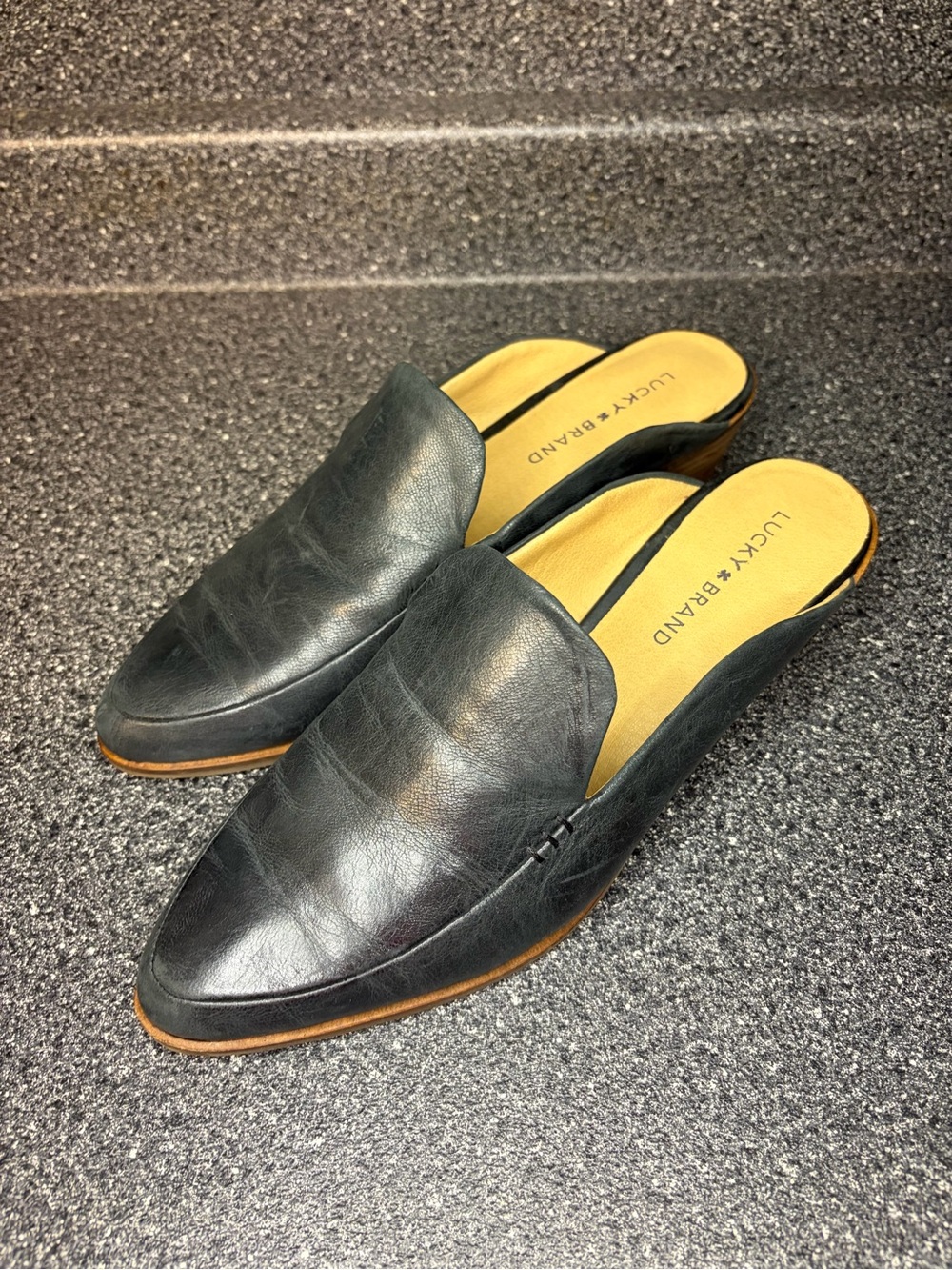 Lucky Brand Black Leather Slip-On Mule Loafers